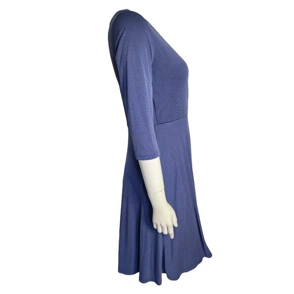GILLI Blue Micro Striped Surplice 3/4 Sleeve Dress Womens Size M Medium - Picture 4 of 7
